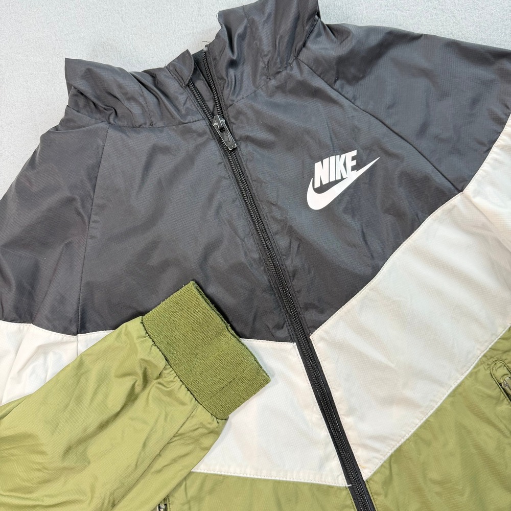 Nike Windrunner Jacket Boys Large Olive Green White Black Windbreaker